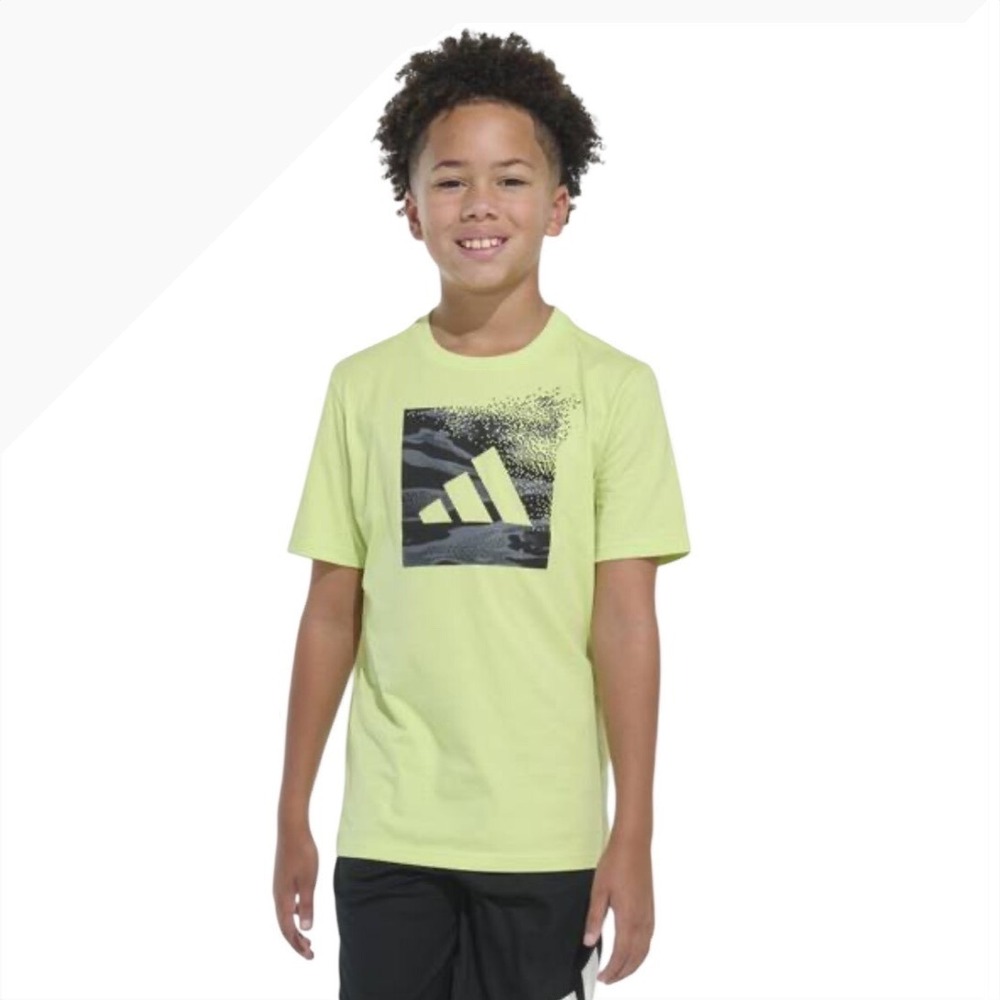 Kids Adidas Short Sleeve T‎ Shirt Lime Green Camo Logo Graphic Size XL